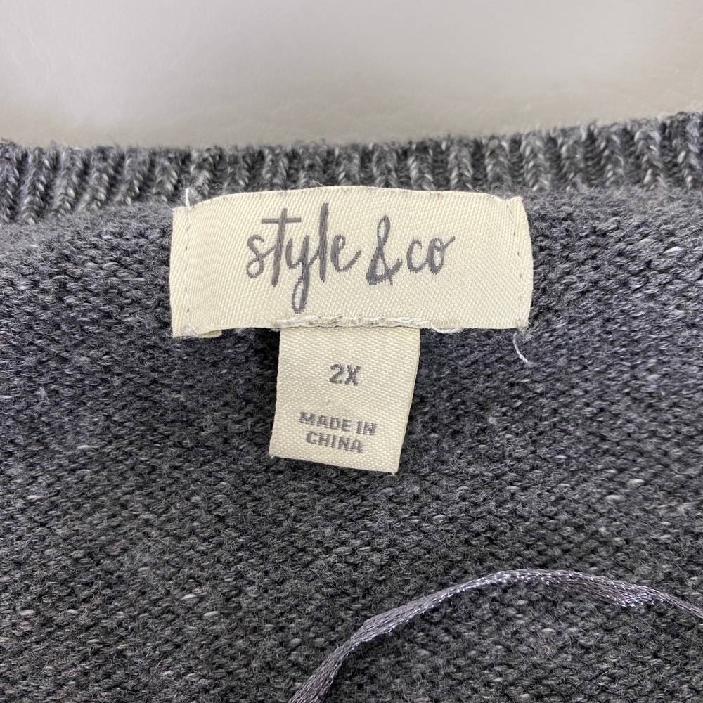 Style & Co Sweater Women's Plus 2X Gray Knit Rose Flower Long Sleeve Pullover - Picture 3 of 11